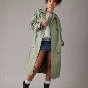 AE Women's Sage Green Vegan Leather Trench Coat